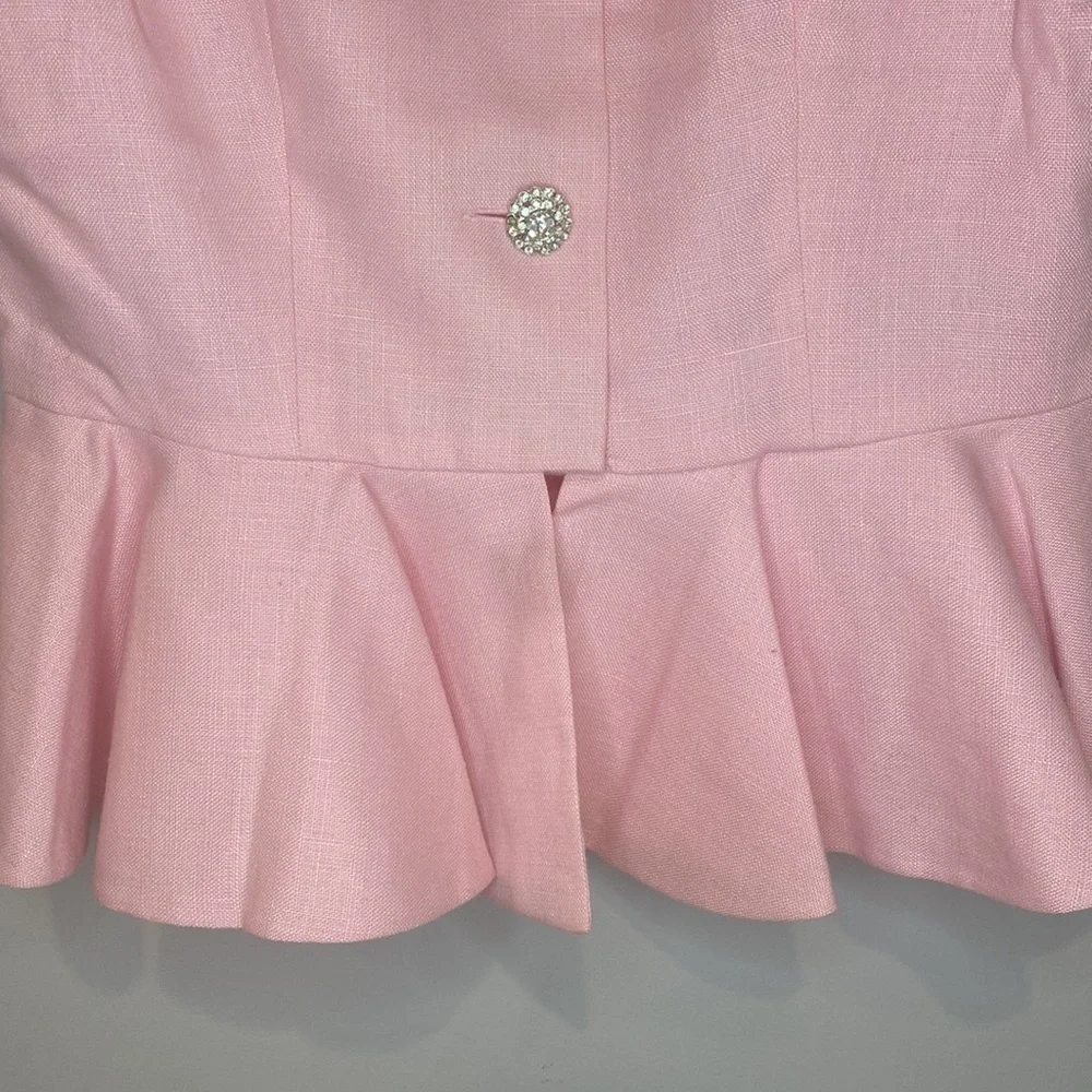 Miss O by Oscar de la Renta Vintage Pink Linen Skirt Suit Set - Picture 4 of 10